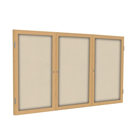 Ghent Enclosed Bulletin Board, 3 Door, Fabric, Oak Frame, 4 ft H x 8 ft W, Beige PW34896F-90